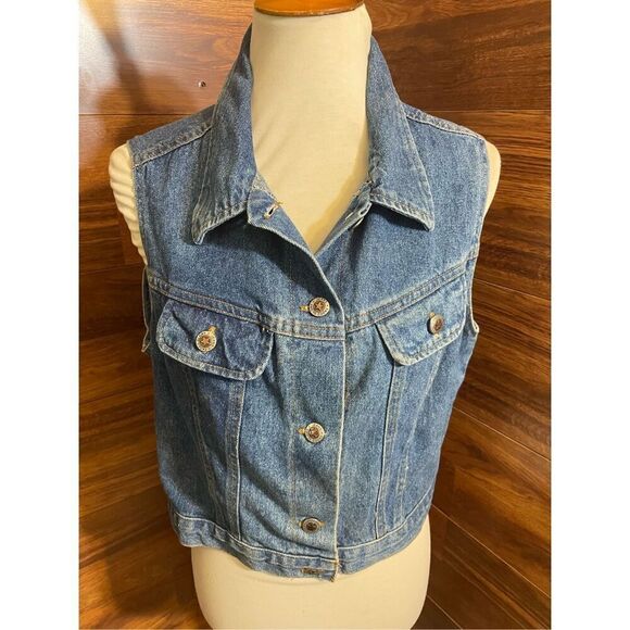 Vintage 80’s Faded Glory Women’s Denim Button Down 100% Cotton Vest Size Large-R - Picture 7 of 13
